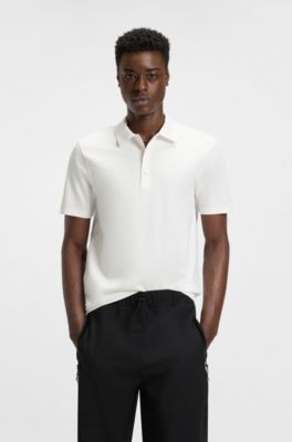 Mercerised-cotton slim-fit polo shirt with four-button placket, White