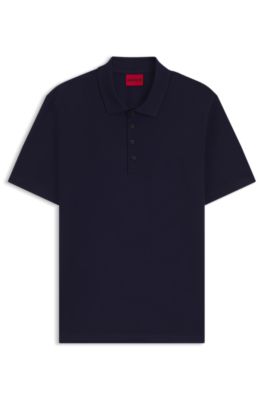 Mercerised-cotton slim-fit polo shirt with four-button placket, Dark Blue