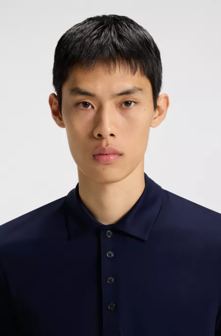 Mercerised-cotton slim-fit polo shirt with four-button placket