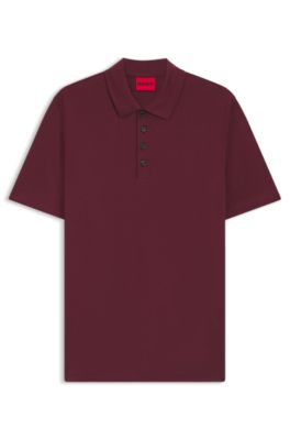 Mercerised-cotton slim-fit polo shirt with four-button placket, Dark Red