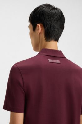 Mercerised-cotton slim-fit polo shirt with four-button placket, Dark Red