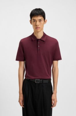 Mercerised-cotton slim-fit polo shirt with four-button placket, Dark Red