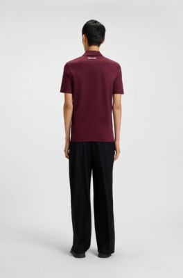 Mercerised-cotton slim-fit polo shirt with four-button placket, Dark Red