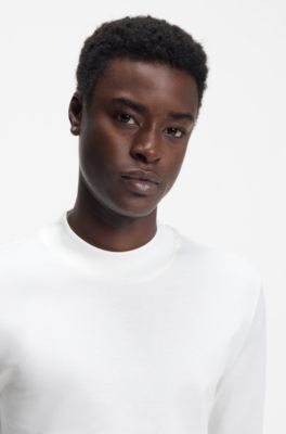 Camiseta slim fit con cuello medio de algod&oacute;n mercerizado, Blanco