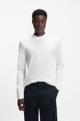 Camiseta slim fit con cuello medio de algod&oacute;n mercerizado, Blanco