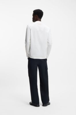 Camiseta slim fit con cuello medio de algod&oacute;n mercerizado, Blanco