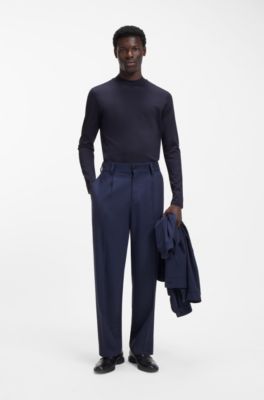 Camiseta slim fit con cuello medio de algod&oacute;n mercerizado, Azul oscuro