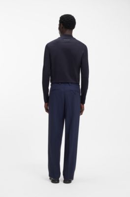 Camiseta slim fit con cuello medio de algod&oacute;n mercerizado, Azul oscuro