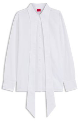 Regular-fit blouse with tie collar, White
