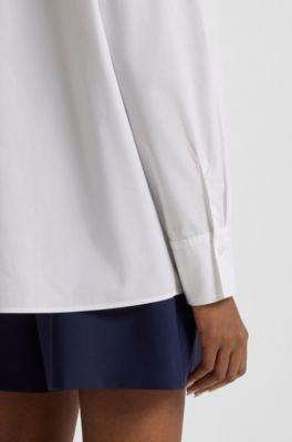 Blusa de seda regular fit con cuello de pajarita, Blanco