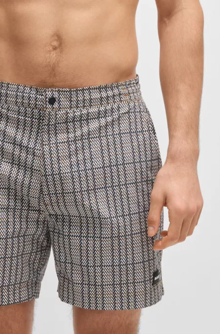 Logo-badge swim shorts with micro print