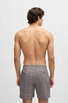 Logo-badge swim shorts with micro print, Grey