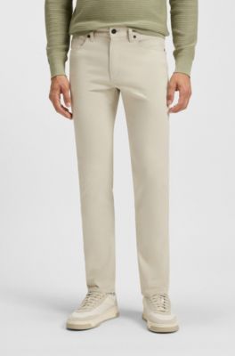 Delaware slim-fit trousers in stretch-cotton moleskin, Light Beige