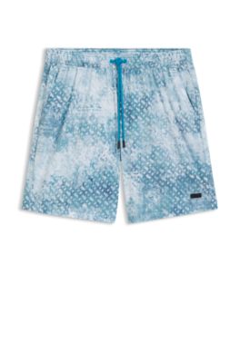 Logo-badge swim shorts with monogram artwork, Turquoise