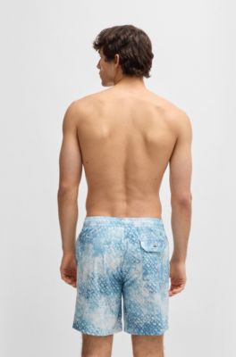 Logo-badge swim shorts with monogram artwork, Turquoise