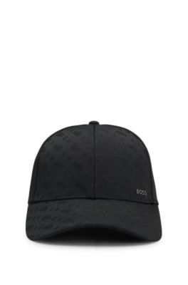Gorra en tejido jacquard con monogramas y logotipo de letras, Negro