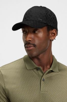 Gorra en tejido jacquard con monogramas y logotipo de letras, Negro