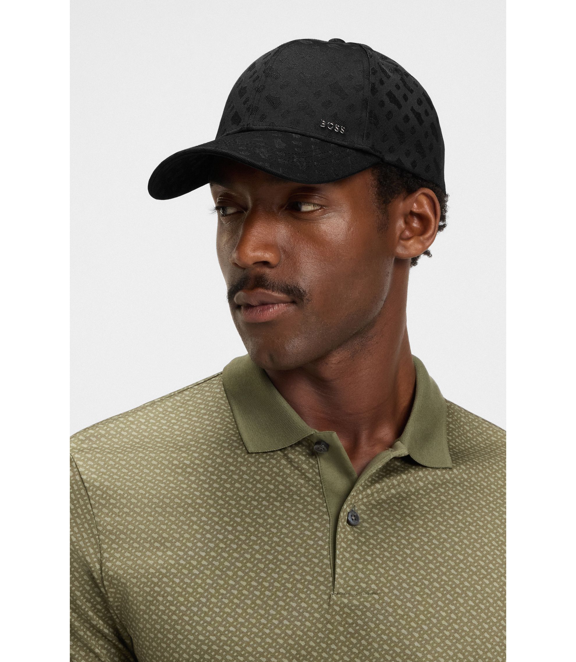 BOSS - Logo-lettering cap with monogram jacquard - Black