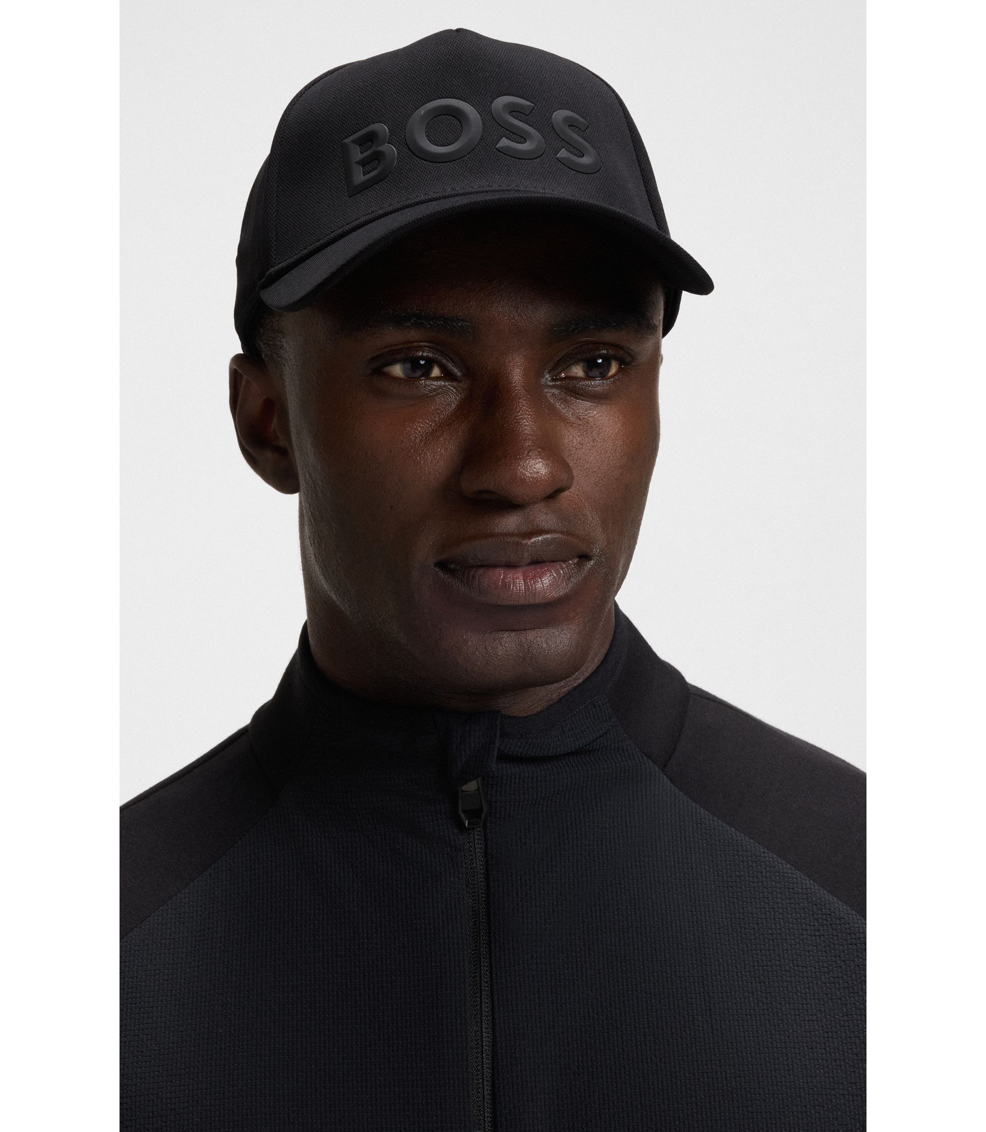 BOSS - Tonal-logo cap in mesh piqué - Black