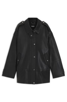 Chaqueta biker larga de piel, Negro