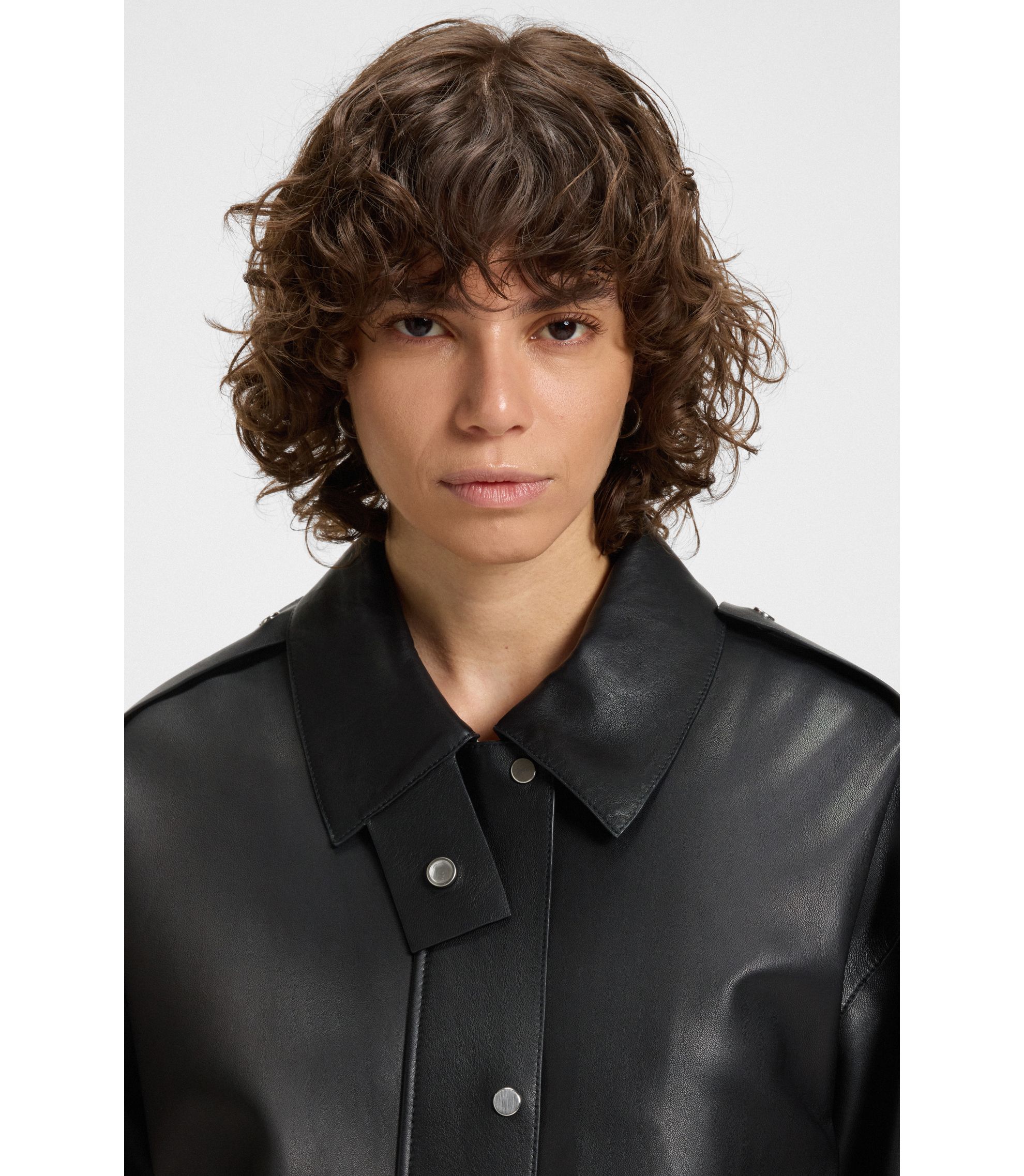 BOSS - Leather jacket with long length - Black