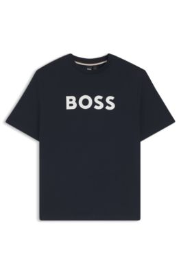 Cotton jersey T-shirt with mixed-print logo, Dark Blue