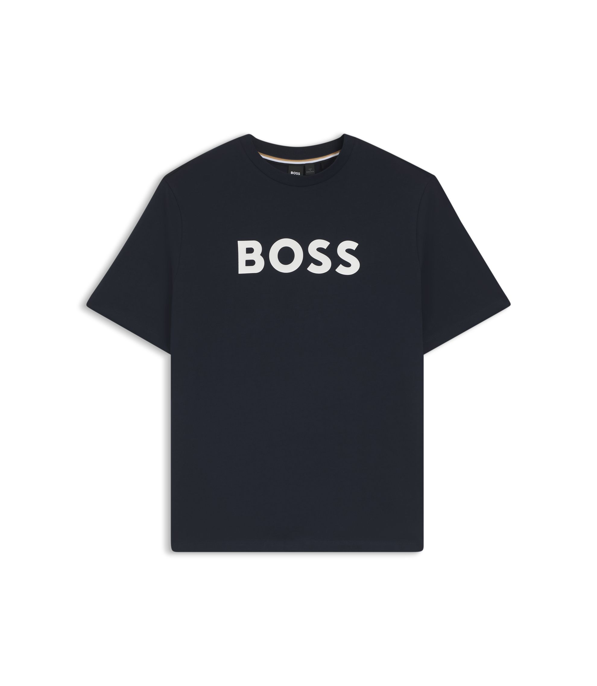 BOSS - Cotton jersey T-shirt with mixed-print logo - Dark Blue