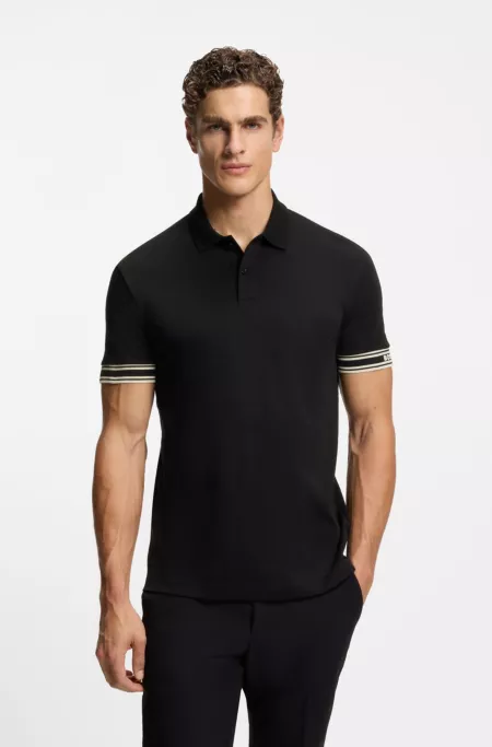Stripe-cuff polo shirt in interlock cotton