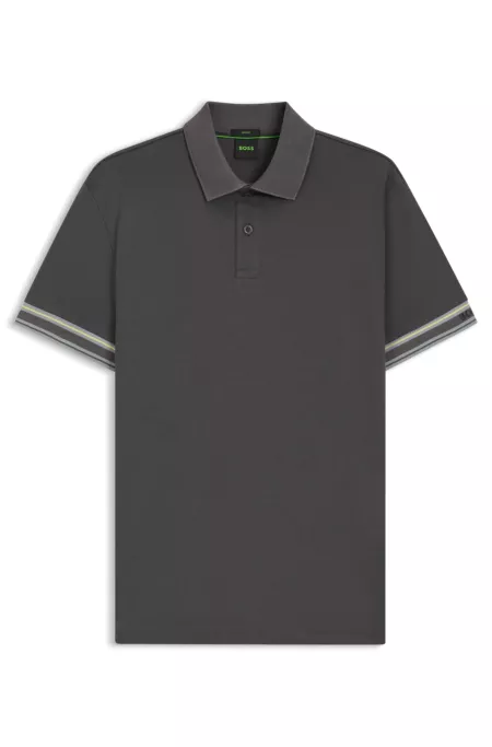 Stripe-cuff polo shirt in interlock cotton
