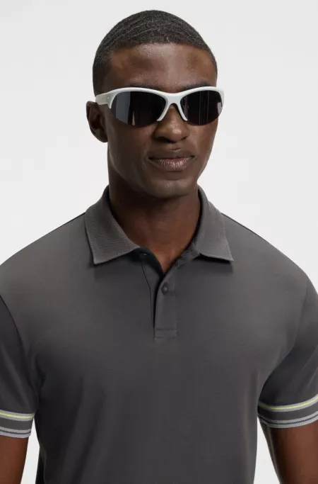 Stripe-cuff polo shirt in interlock cotton