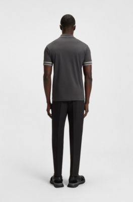 Polo slim fit de algod&oacute;n con pu&ntilde;os a rayas, Gris oscuro