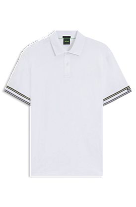 Slim-fit polo shirt in cotton with striped collar