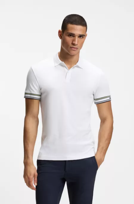 Stripe-cuff polo shirt in interlock cotton
