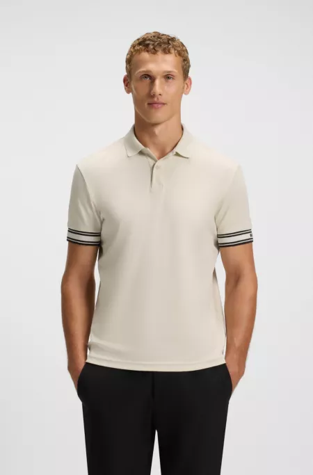 Stripe-cuff polo shirt in interlock cotton