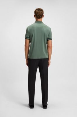 Stripe-cuff polo shirt in interlock cotton, Light Green