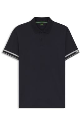 Stripe-cuff polo shirt in interlock cotton, Dark Grey