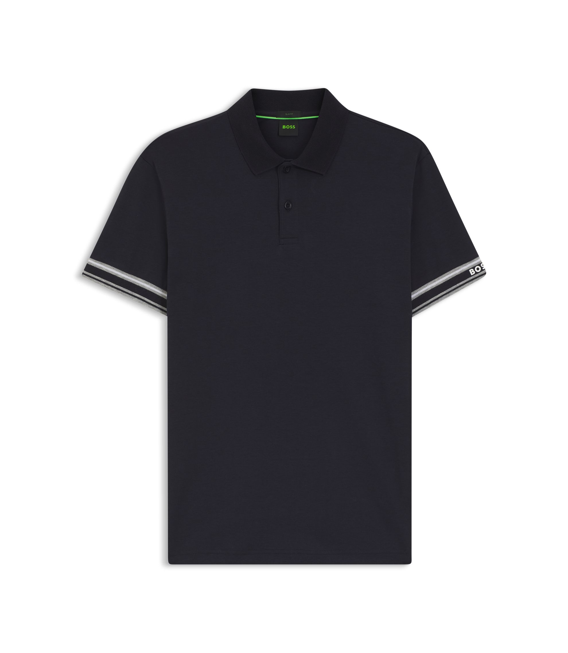 BOSS - Slim-fit polo shirt in cotton with striped cuffs