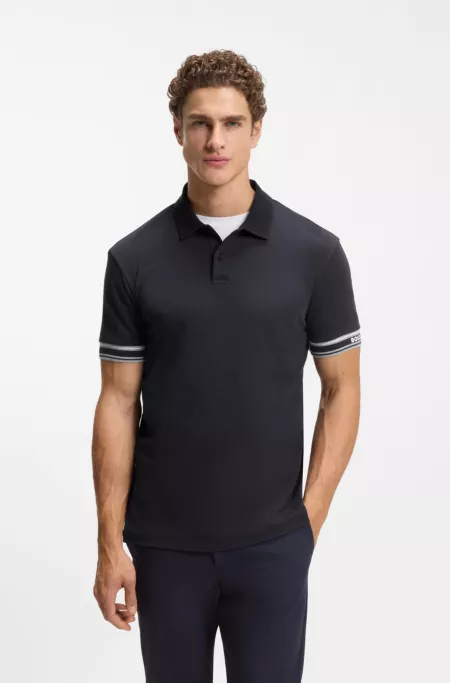 Stripe-cuff polo shirt in interlock cotton
