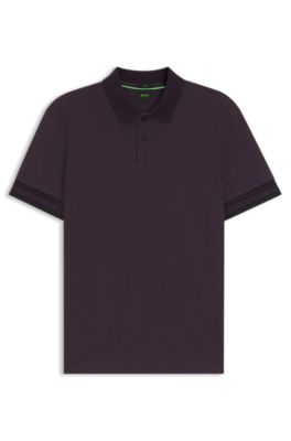 Polo slim fit de algod&oacute;n con pu&ntilde;os a rayas, Lila