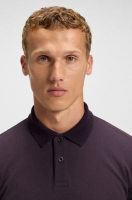 Stripe-cuff polo shirt in interlock cotton, Purple