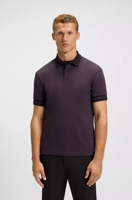 Stripe-cuff polo shirt in interlock cotton