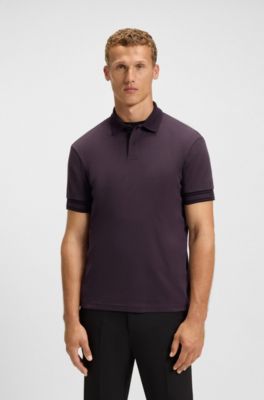 Polo slim fit de algod&oacute;n con pu&ntilde;os a rayas, Lila