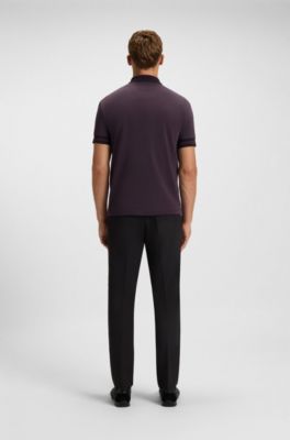 Stripe-cuff polo shirt in interlock cotton, Purple
