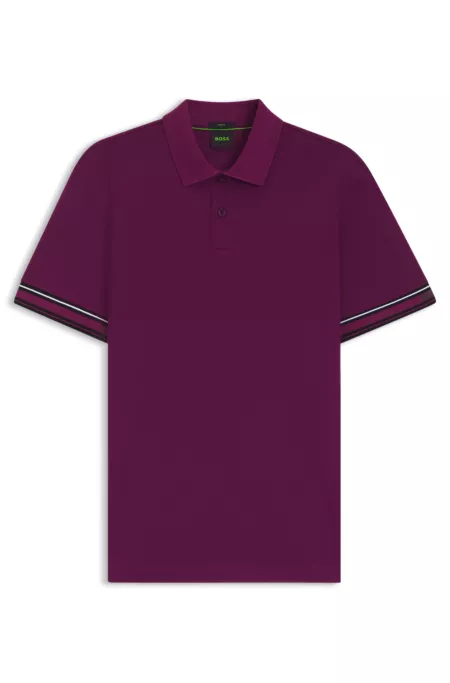 Stripe-cuff polo shirt in interlock cotton