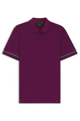Stripe-cuff polo shirt in interlock cotton, Pink