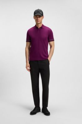 Stripe-cuff polo shirt in interlock cotton, Pink