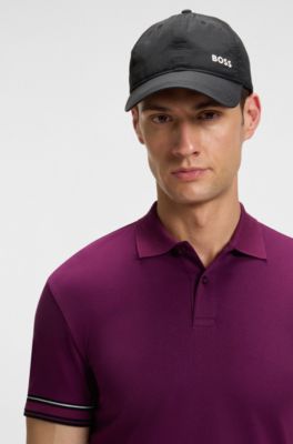 Stripe-cuff polo shirt in interlock cotton, Pink