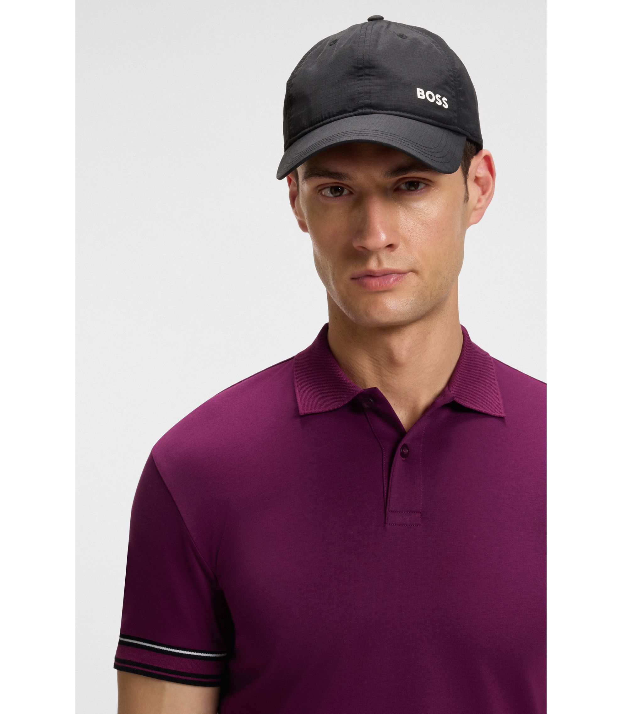 BOSS - Stripe-cuff polo shirt in interlock cotton - Pink