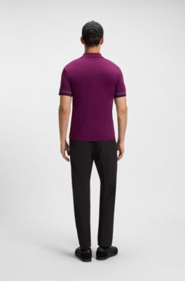 Stripe-cuff polo shirt in interlock cotton, Pink