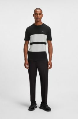 Camiseta de piqu&eacute; de algod&oacute;n con rayas anchas, Negro